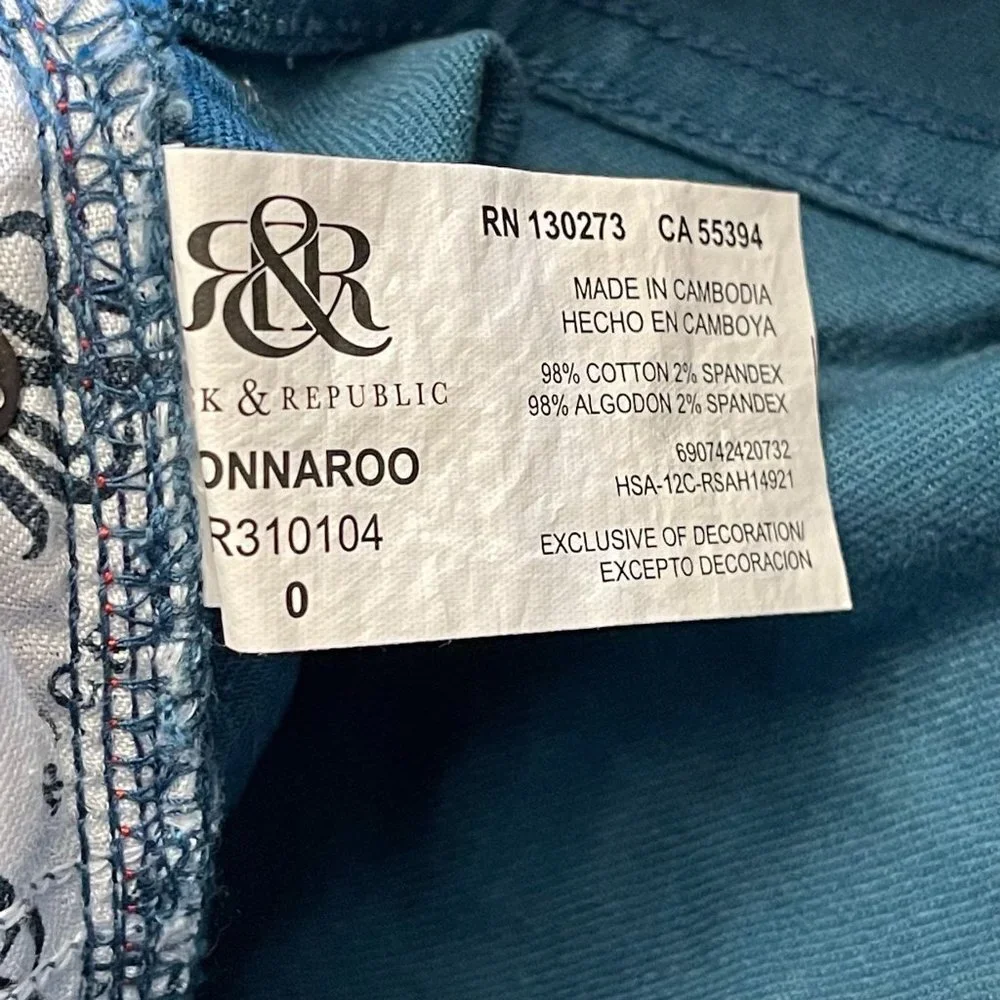 Rock & Republic Bonnaroo Denim Short size 0 teal blue